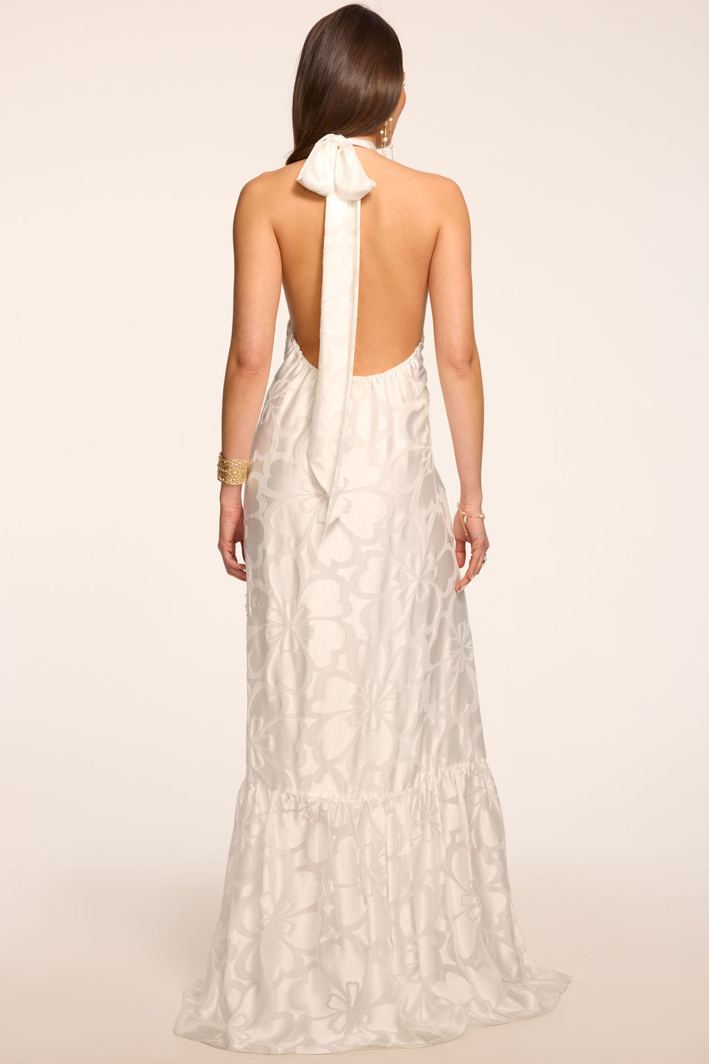 Zelda Printed Halter Maxi Dress in ivory burnout