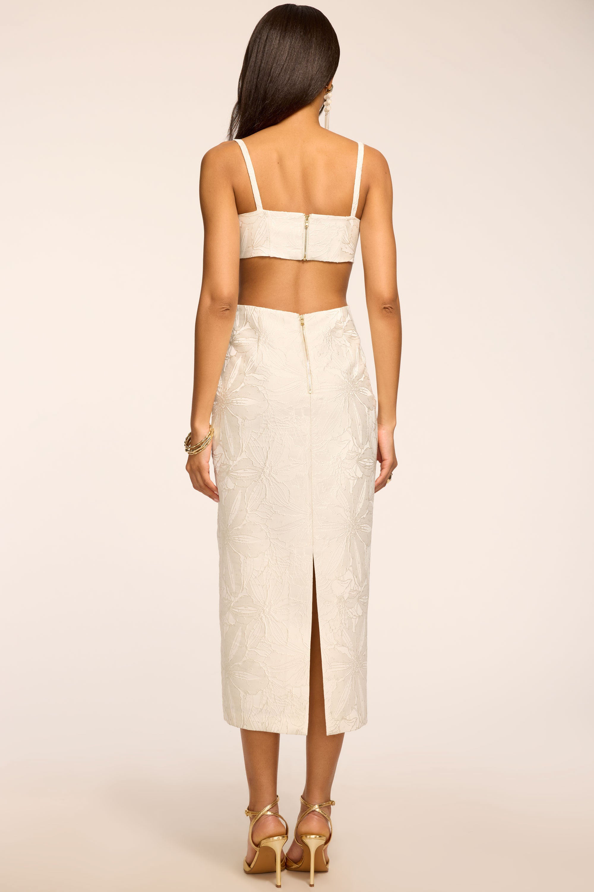 Eira Jacquard Cutout Midi Dress in ivory jacquard | Ramy Brook