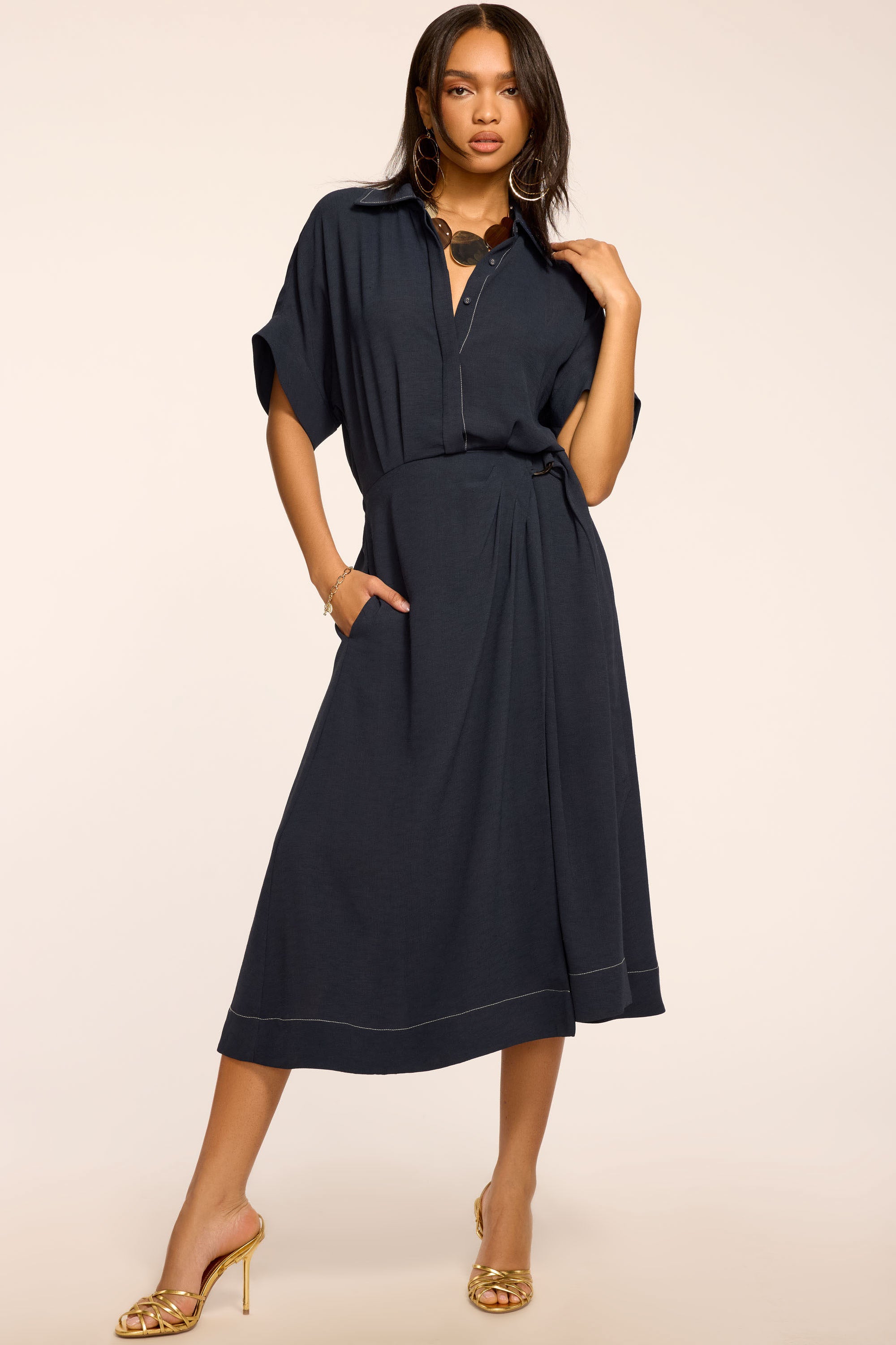 Sonnet Embroidered Midi Dress in navy | Ramy Brook