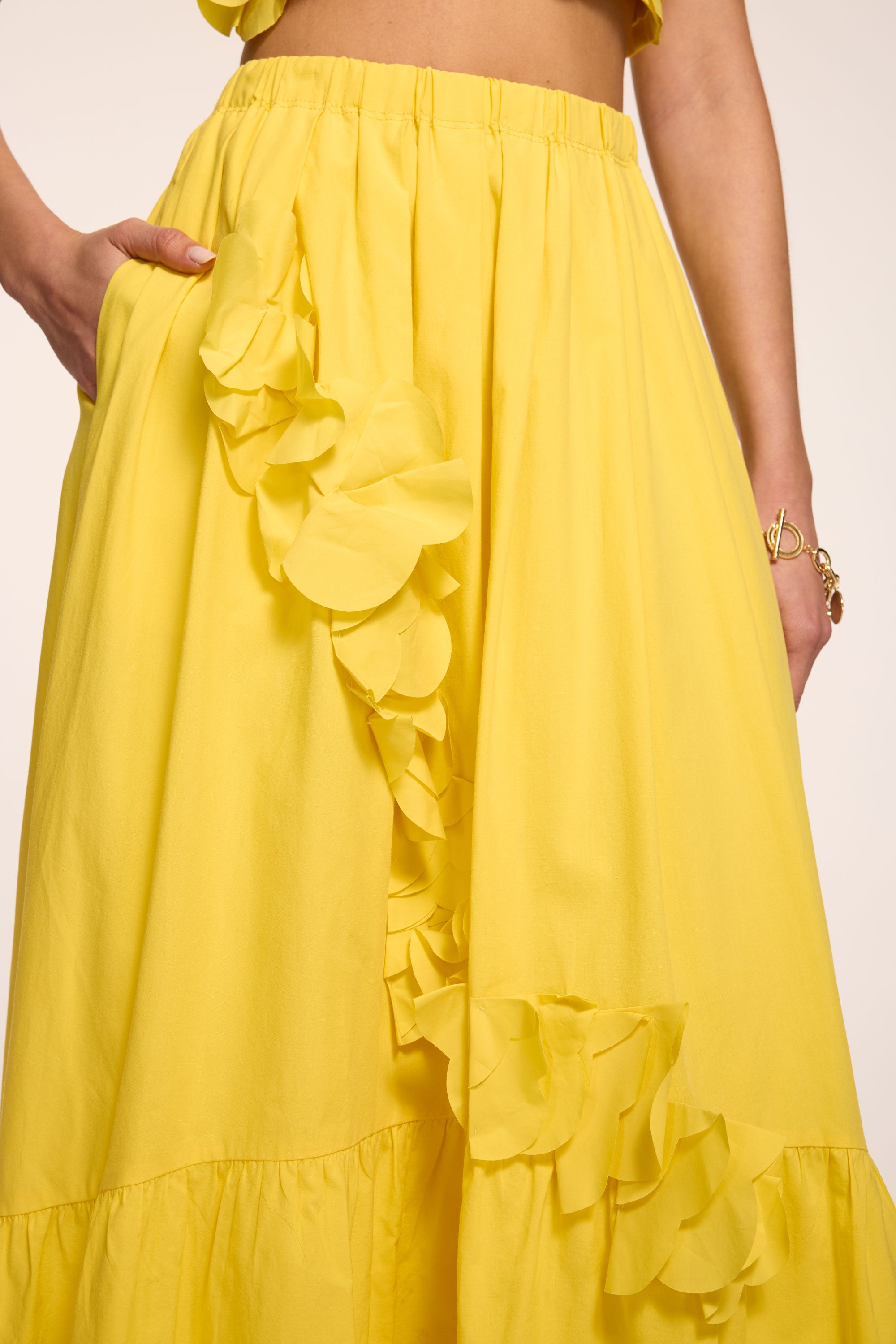 Bridget Embellished Cotton Midi Skirt in sunshine | Ramy Brook