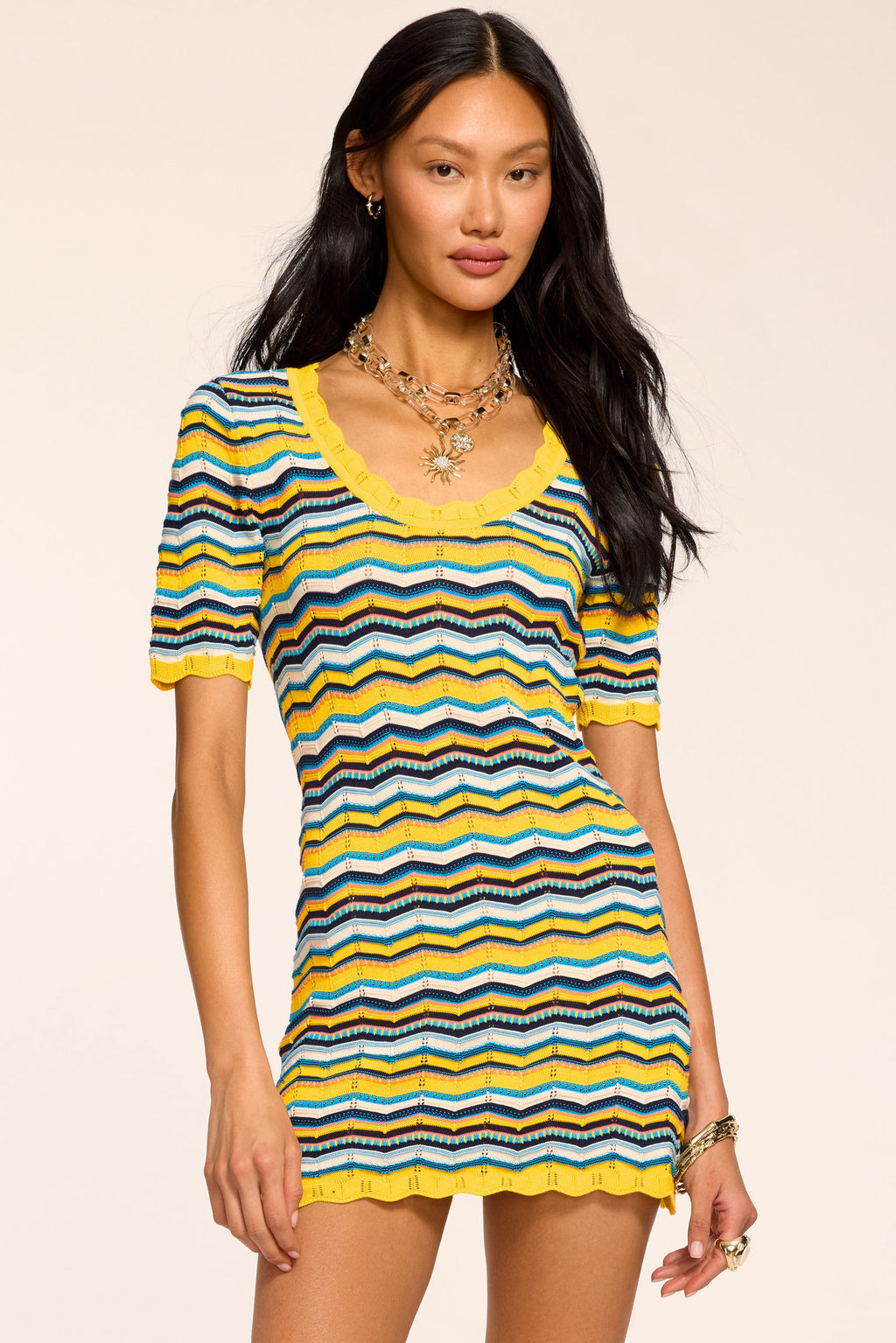 Ramy Brook Caitlin Printed Knit Mini Dress in Sunshine Chevron
