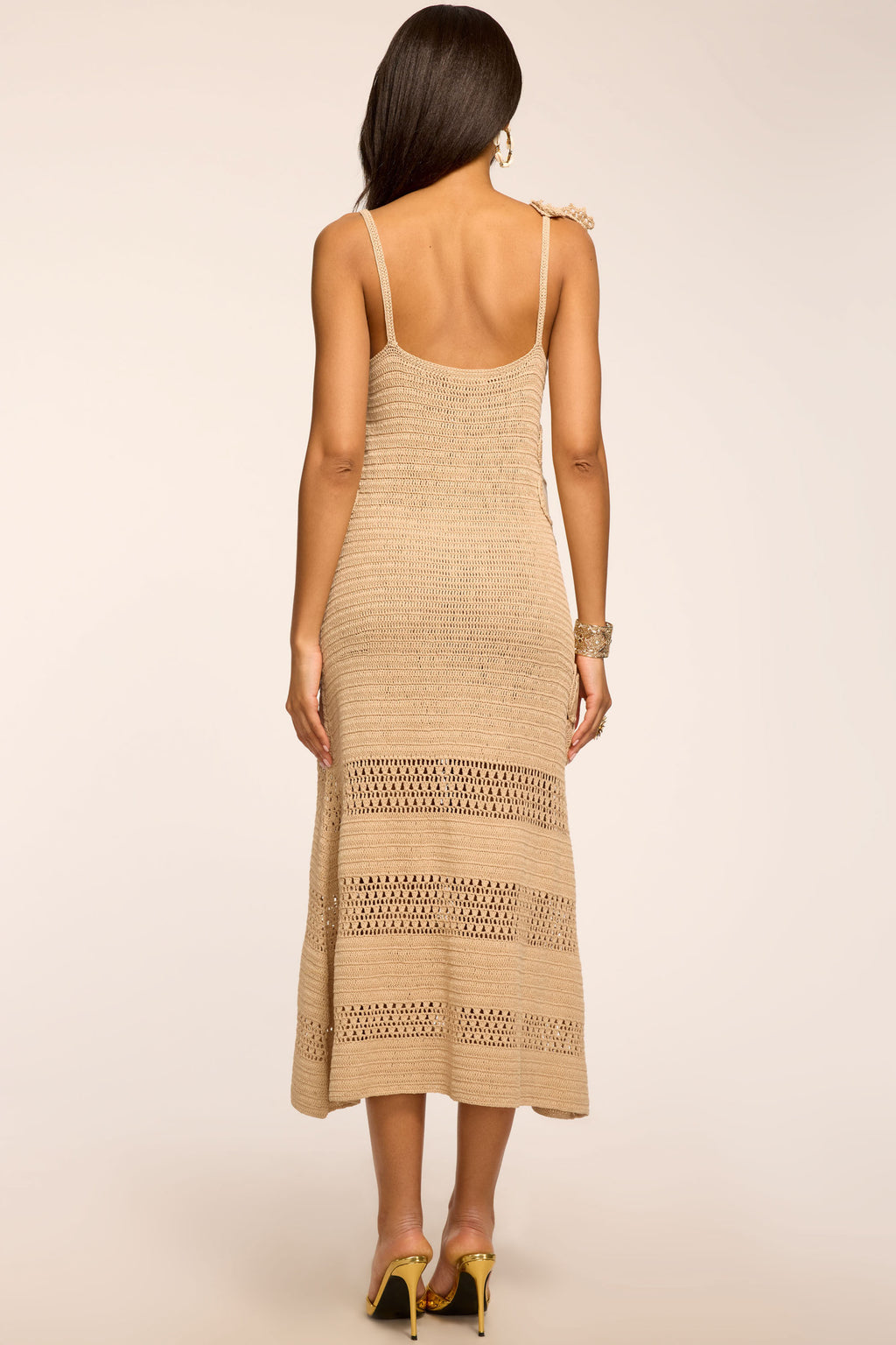 Camille Crochet Knit Midi Dress in sandstone