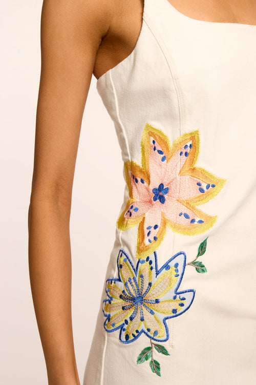 Adriana Floral Embroidered Denim Mini Dress view 3