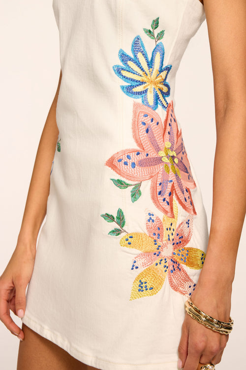 Adriana Floral Embroidered Denim Mini Dress view 4