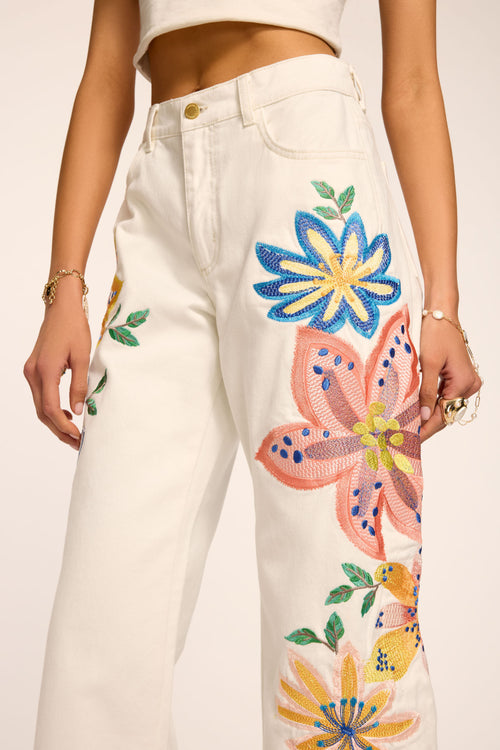 Amber Floral Embroidered Straight Leg Jean view 3