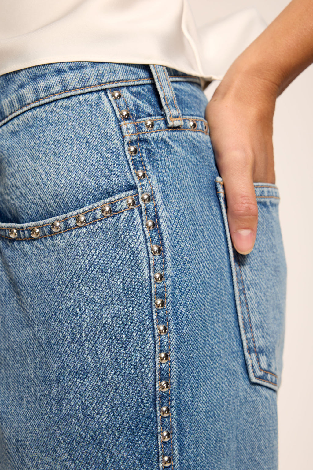 Carla Studded Boot Cut Jean in faded blue | Ramy Brook
