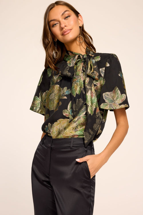 Balinda Printed Tie Neck Short Sleeve Blouse view 2