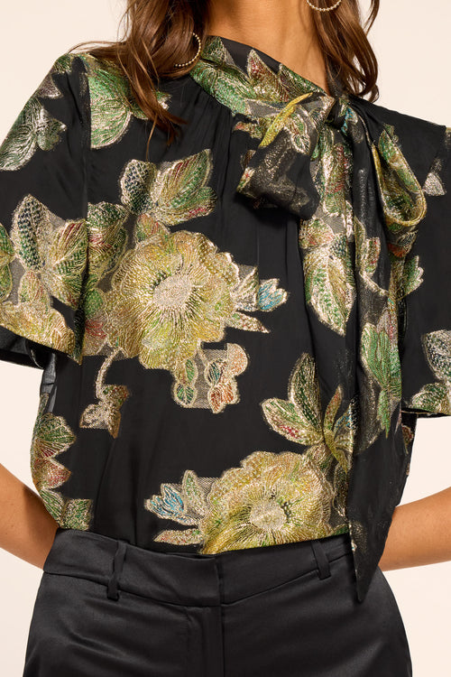 Balinda Printed Tie Neck Short Sleeve Blouse view 3
