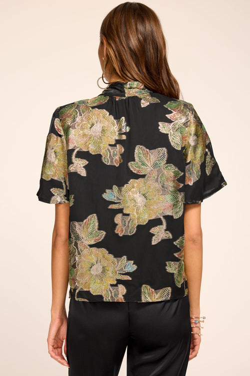 Balinda Printed Tie Neck Short Sleeve Blouse view 4