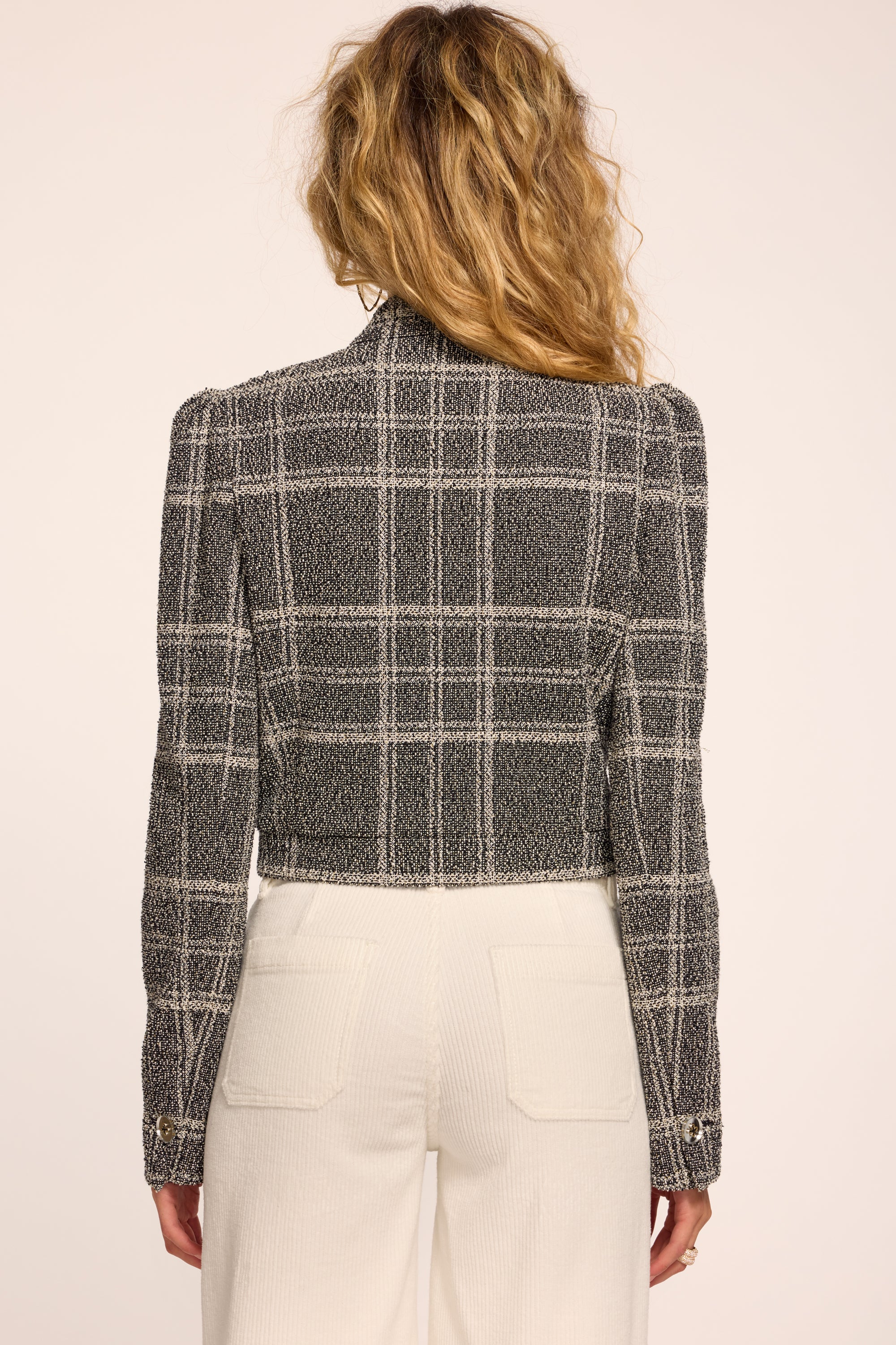 Gwen Printed Lurex Tweed Jacket in metallic plaid | Ramy Brook
