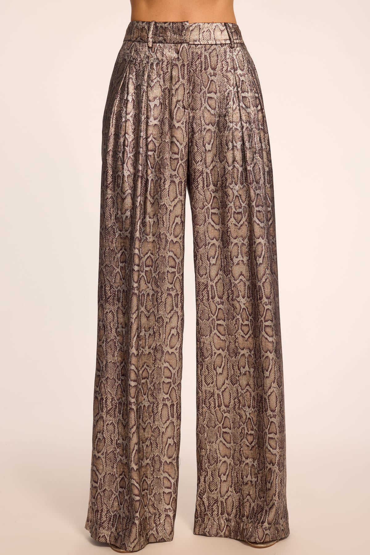 Oscar Printed Metallic Pleated Wide Leg Pant view 1
