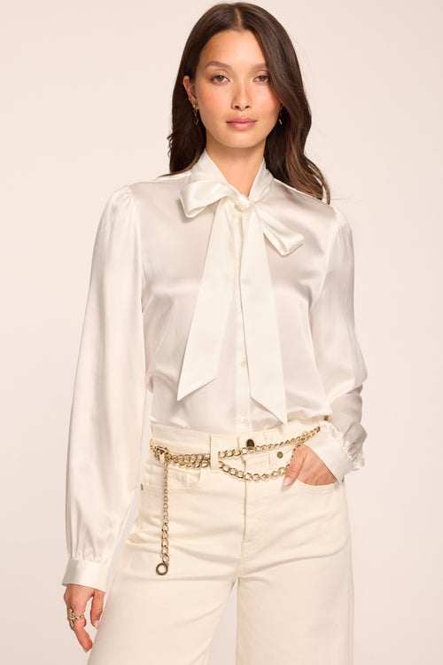 Theresa Tie Neck Long Sleeve Silk Top view 2
