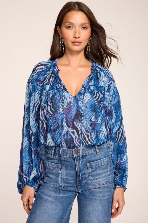 Cynthia Printed Tie Neck Top view 2