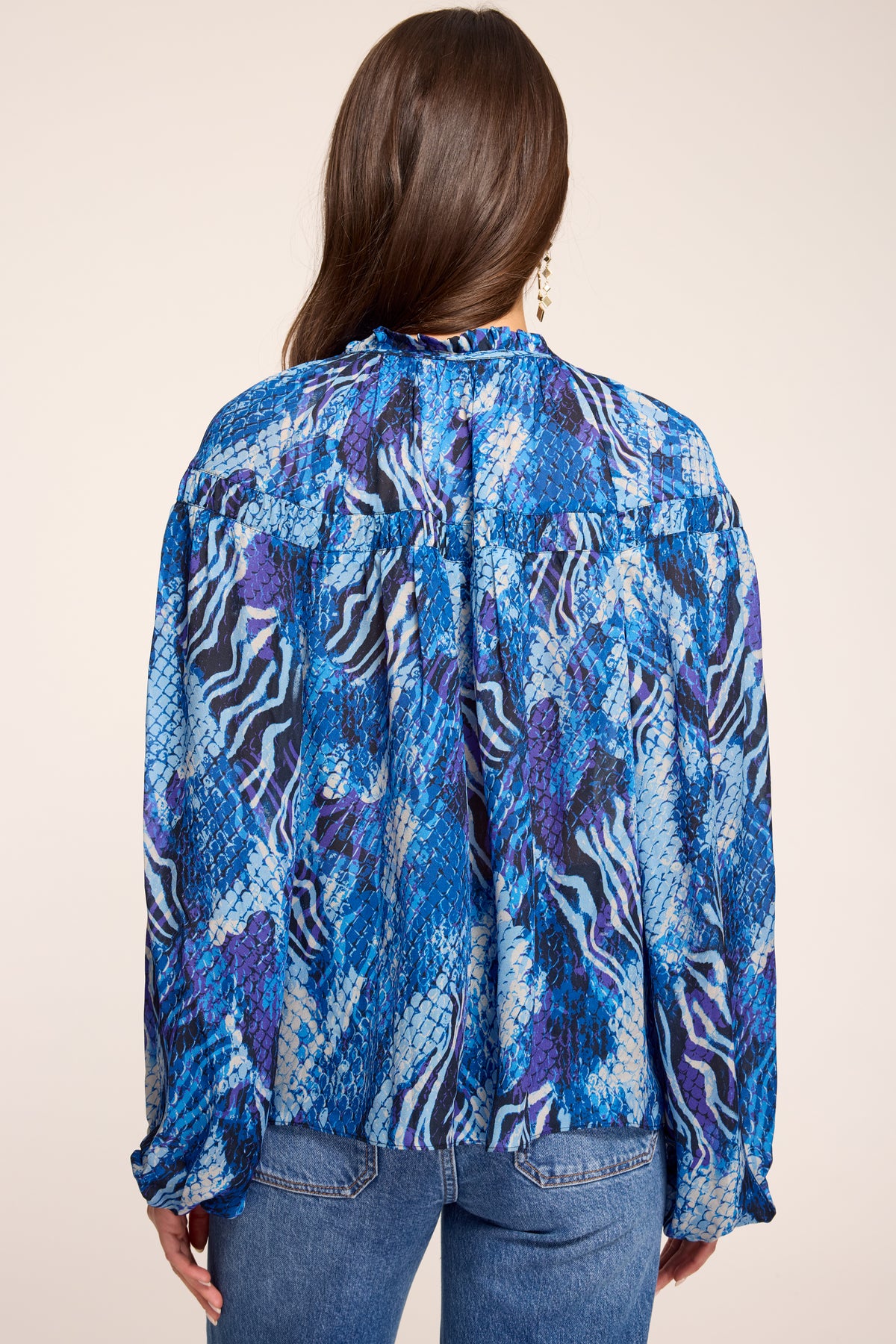 Cynthia Printed Tie Neck Top in patchwork python | Ramy Brook
