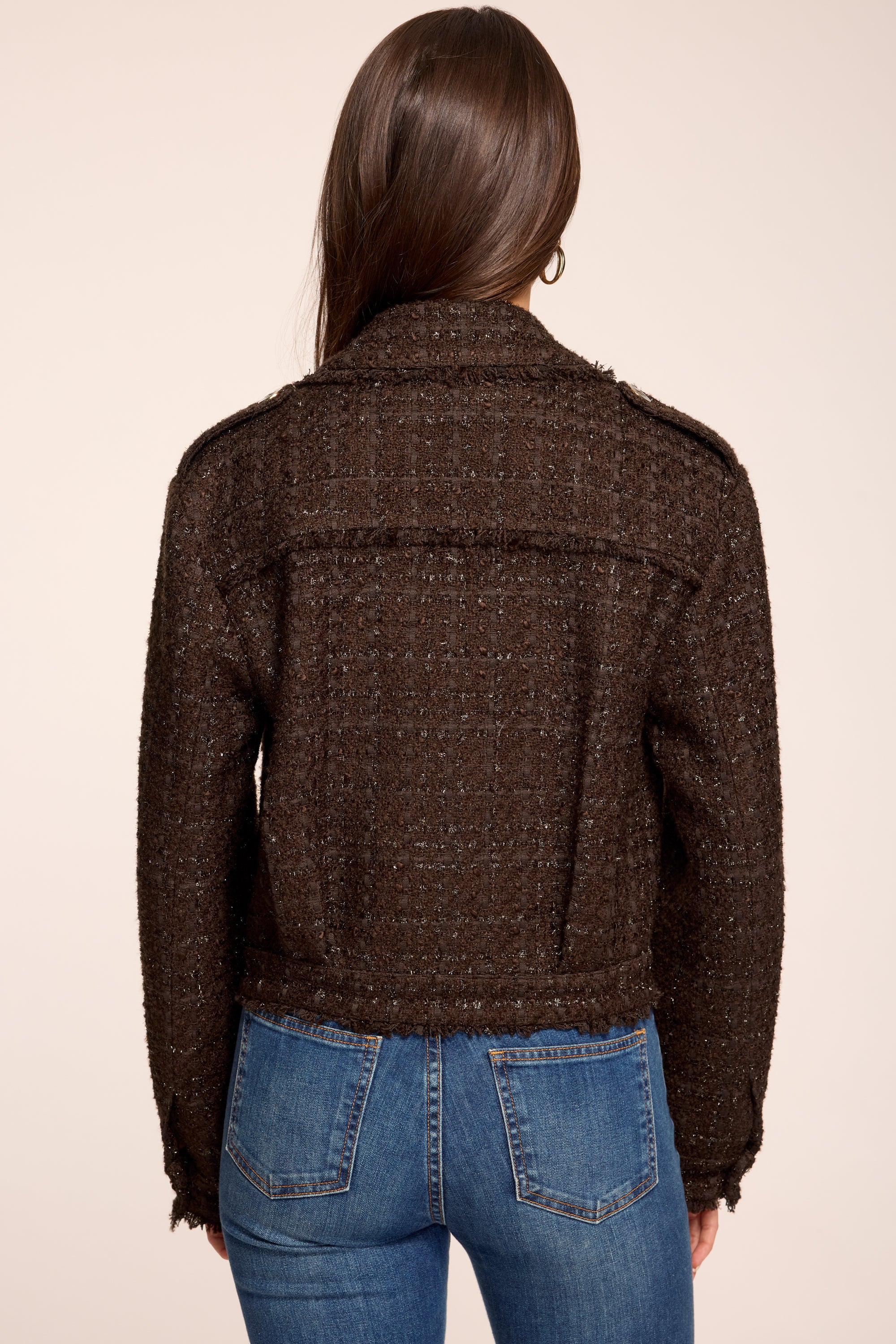 Wendy Lurex Tweed Cropped Jacket in heritage brown | Ramy Brook