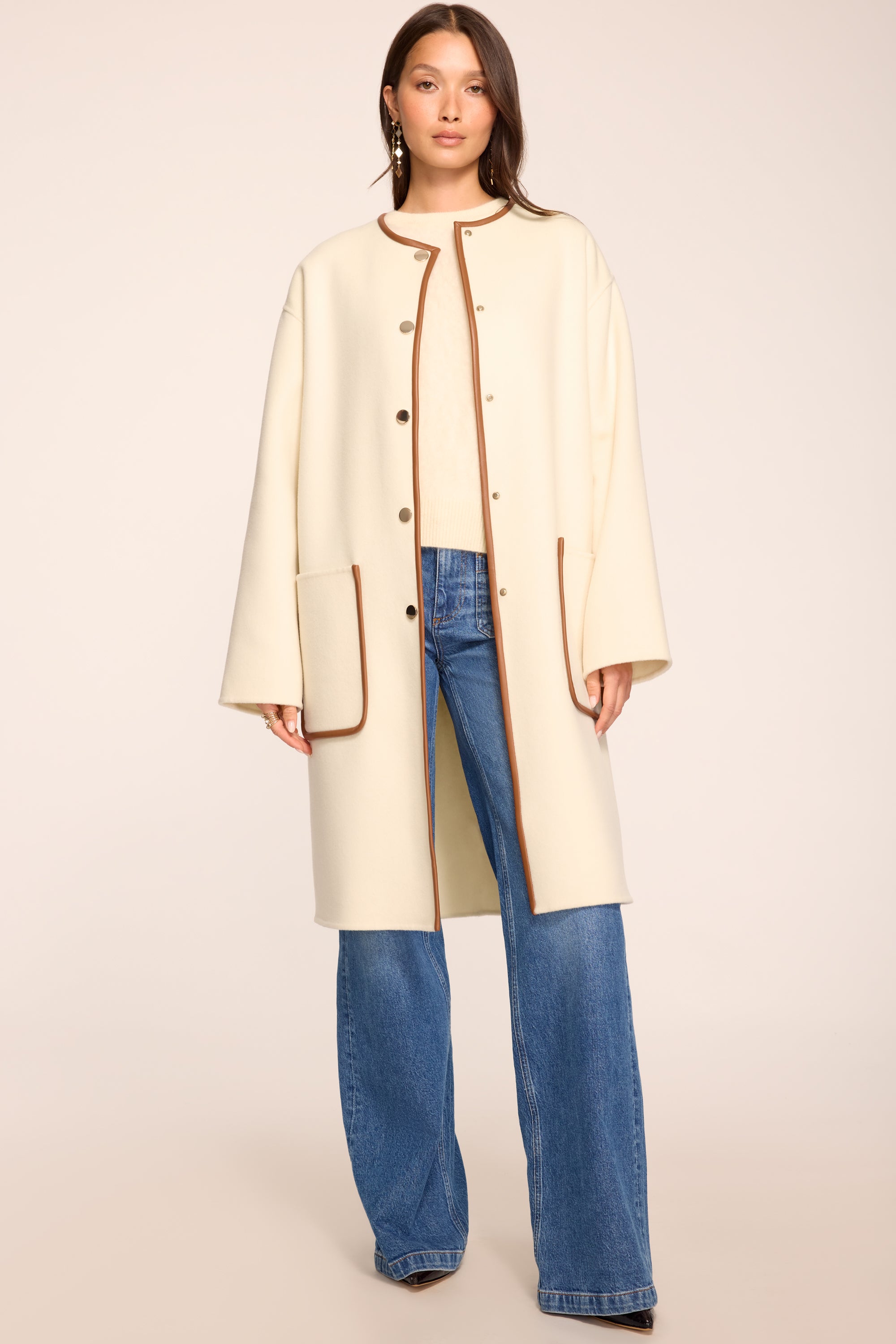 Olive Collarless Jacket in winter white | Ramy Brook