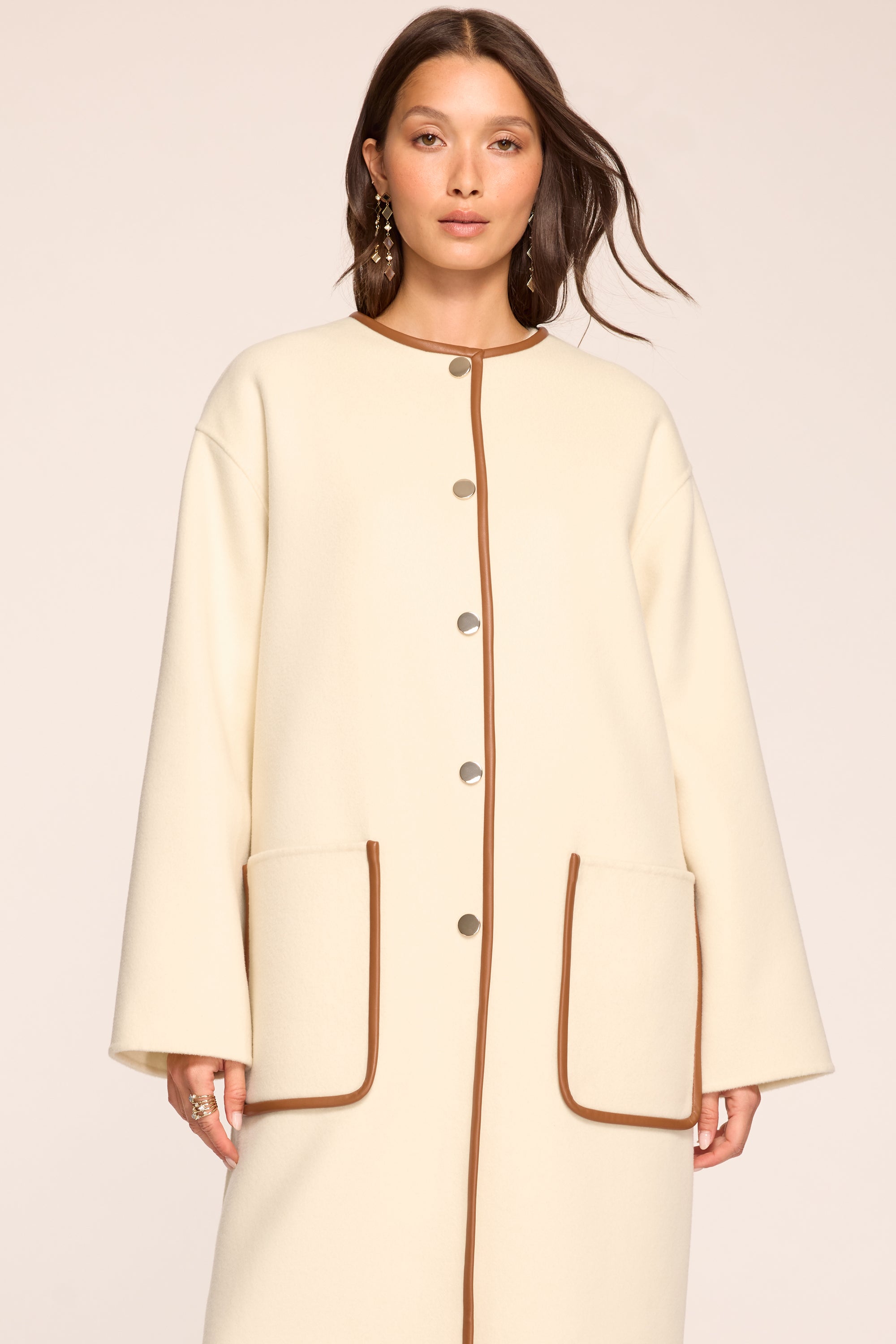 Olive Collarless Jacket with Scarf in winter white | Ramy Brook