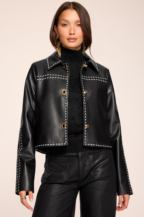 Mira Contrast Stitch Leather Jacket view 2