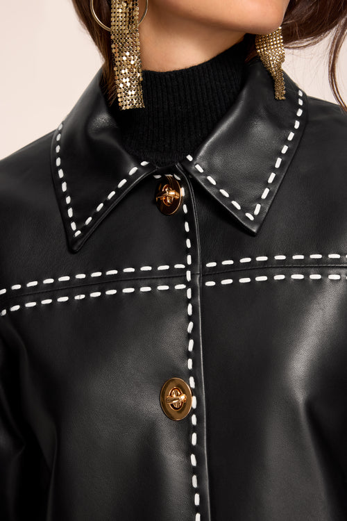 Mira Contrast Stitch Leather Jacket view 3