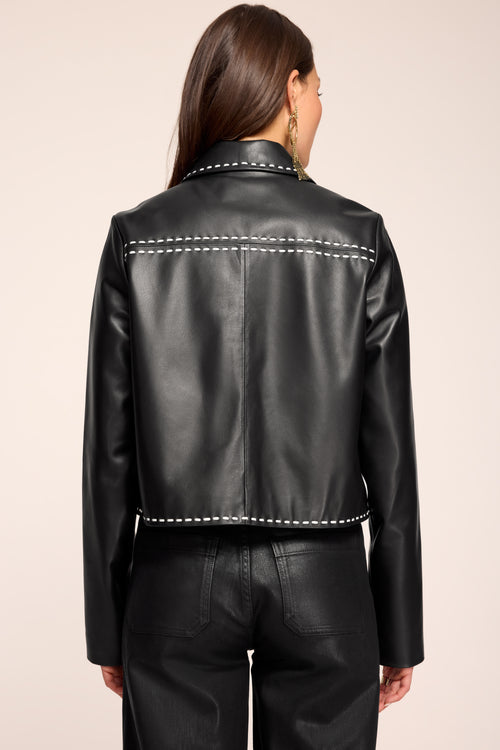 Mira Contrast Stitch Leather Jacket view 4