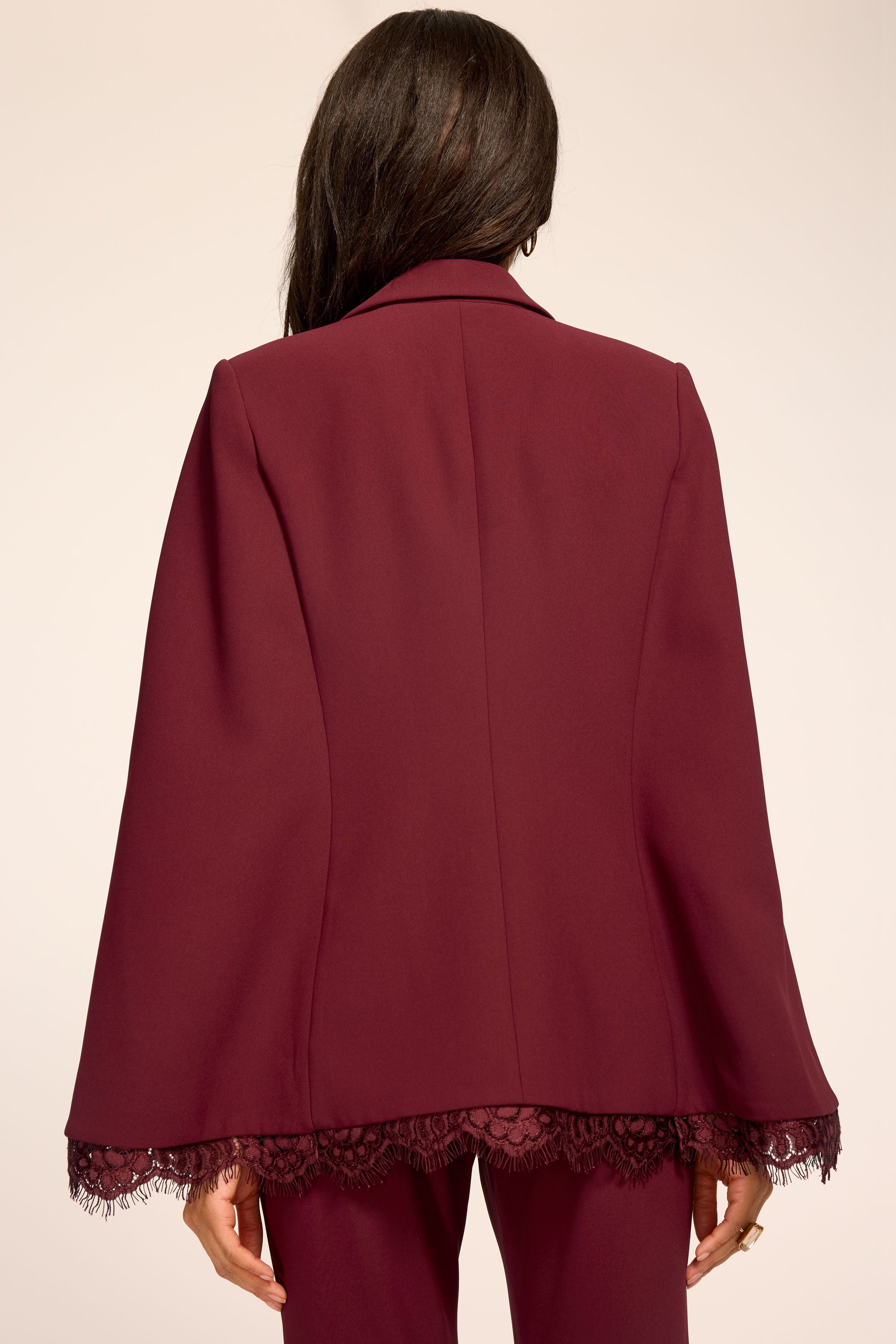 Lucinda Embellished Tailored Cape in cranberry | Ramy Brook