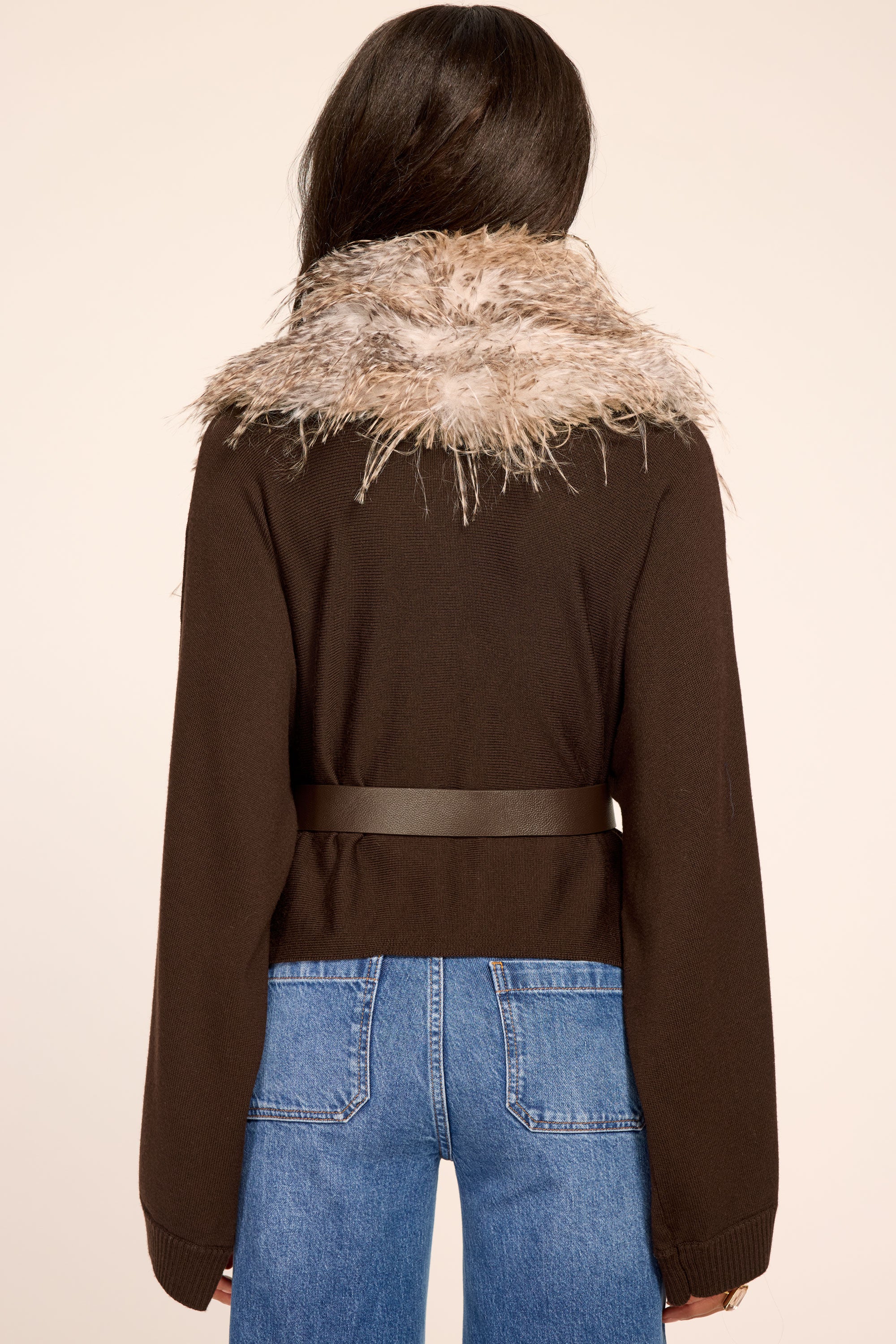 Sally Faux Fur Belted Vest in bone fur | Ramy Brook