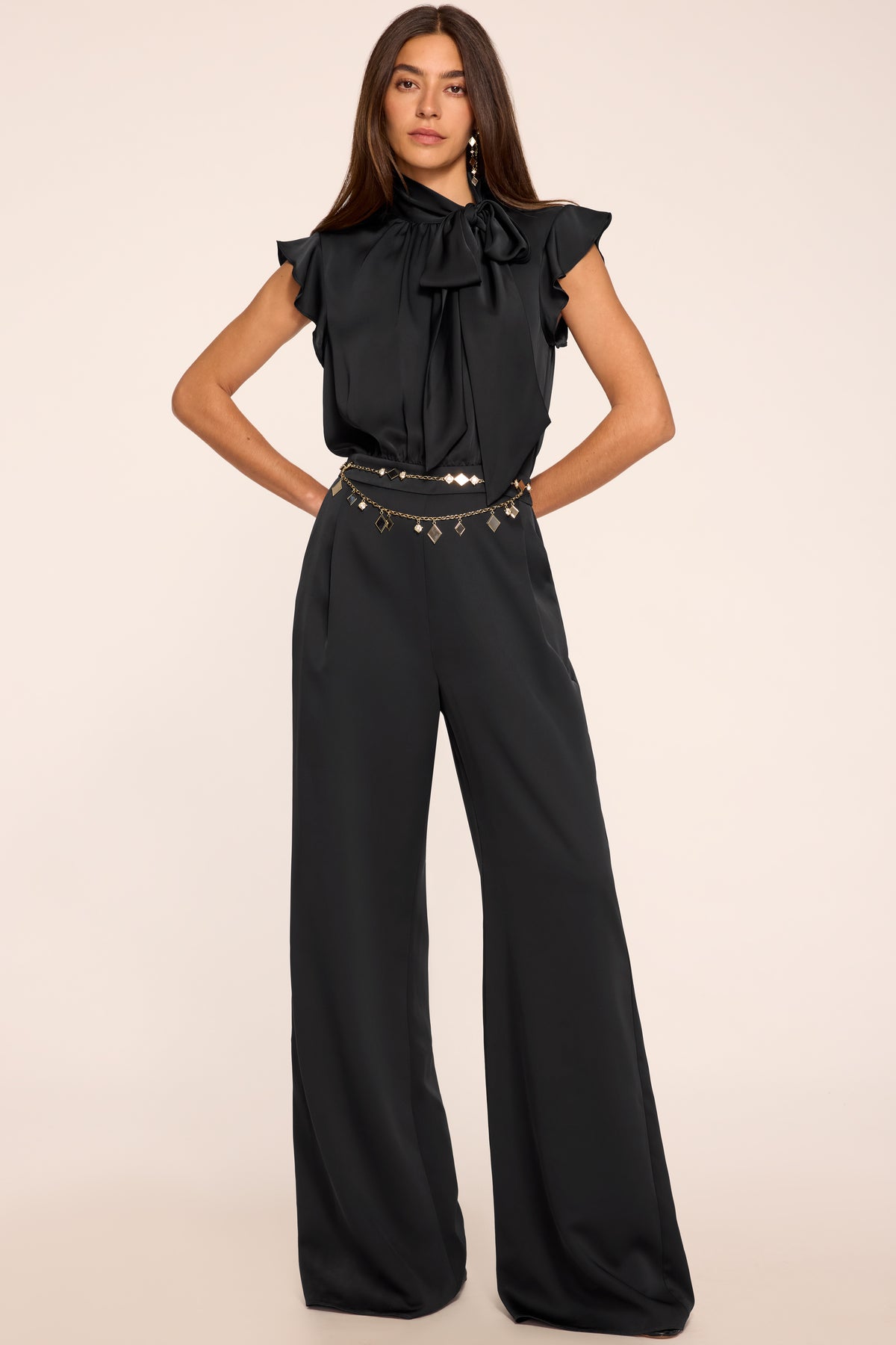 Irene Tie Neck Short Sleeve Jumpsuit view 1