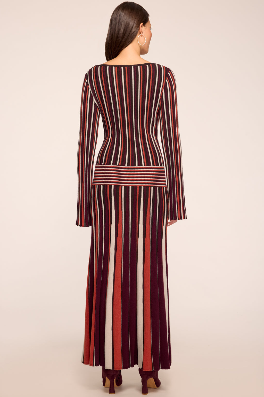 long sleeve knit dress maxi Hope Striped in cranberry stripe Neeno women's dresses Contrast Stretchy Model 10% ELASTANE Color:Silly Goose
