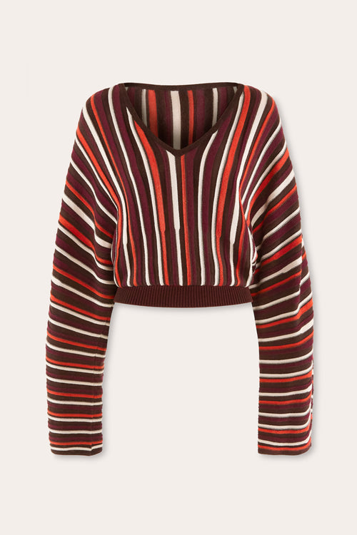 Jane Striped Knit V-Neck Sweater in Luxurious Ribbed Knit view 5