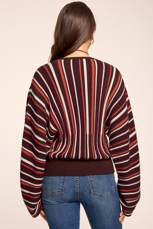Jane Striped Knit V-Neck Sweater in Luxurious Ribbed Knit view 3