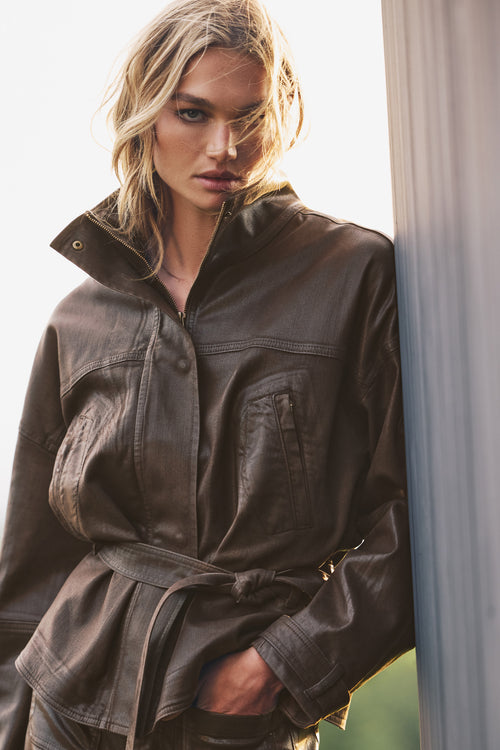 Robin Coated Denim Funnel Neck Jacket view 4