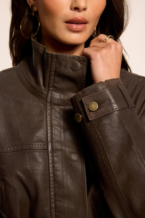 Robin Coated Denim Funnel Neck Jacket view 2