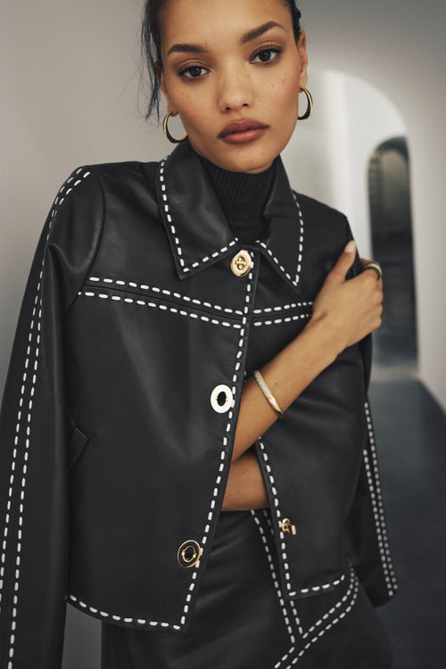 Mira Contrast Stitch Leather Jacket view 5