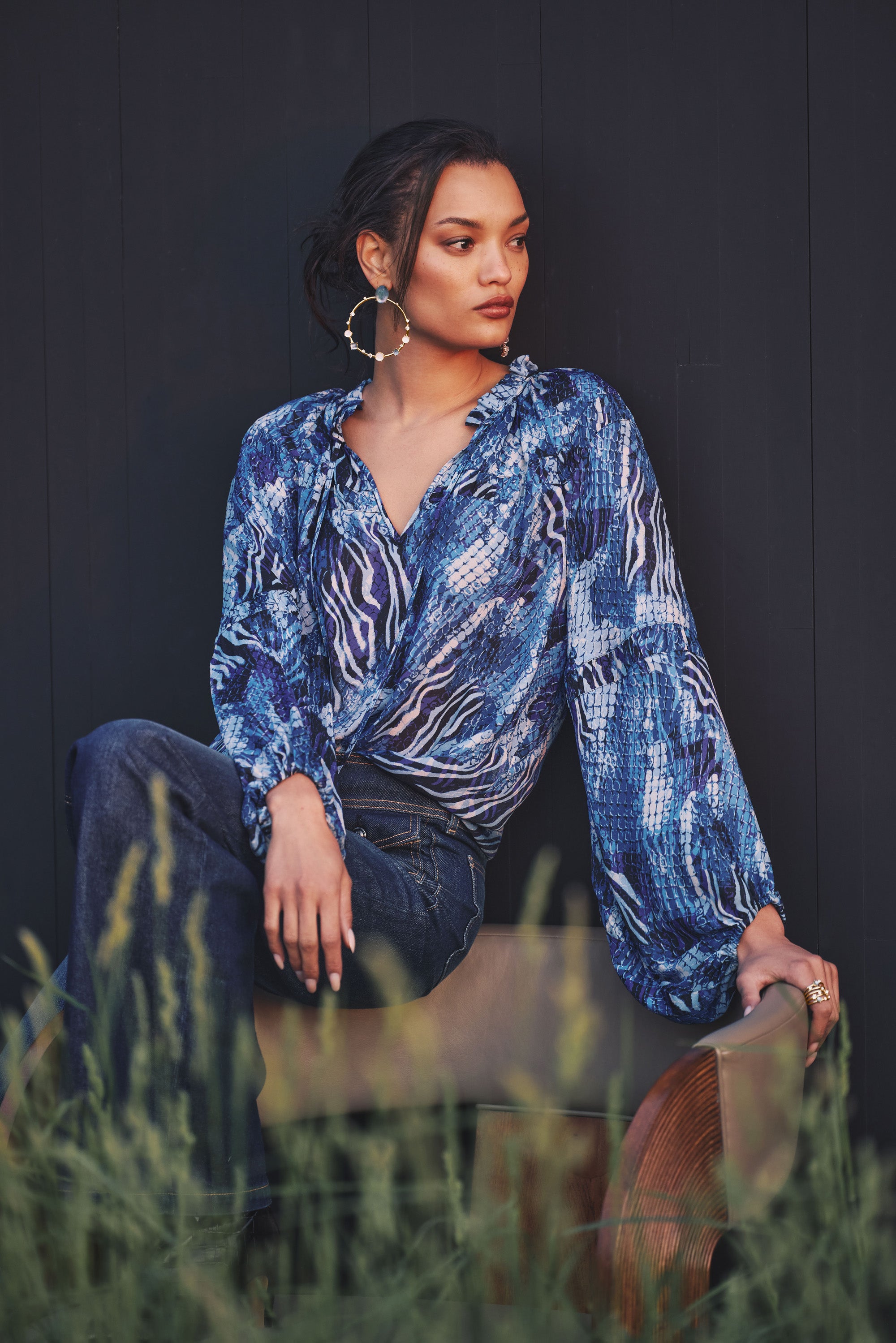 Cynthia Printed Tie Neck Top | Ramy Brook