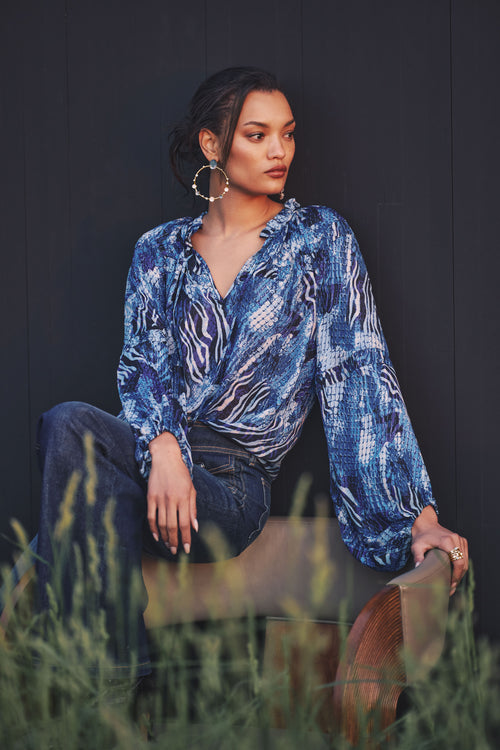 Cynthia Printed Tie Neck Top view 5