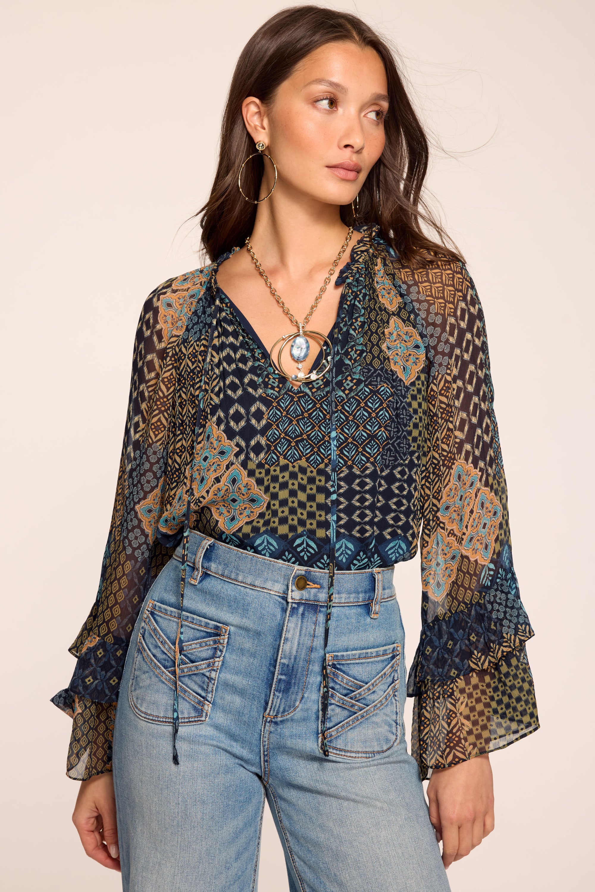 Anya Printed Top in navy multi | Ramy Brook
