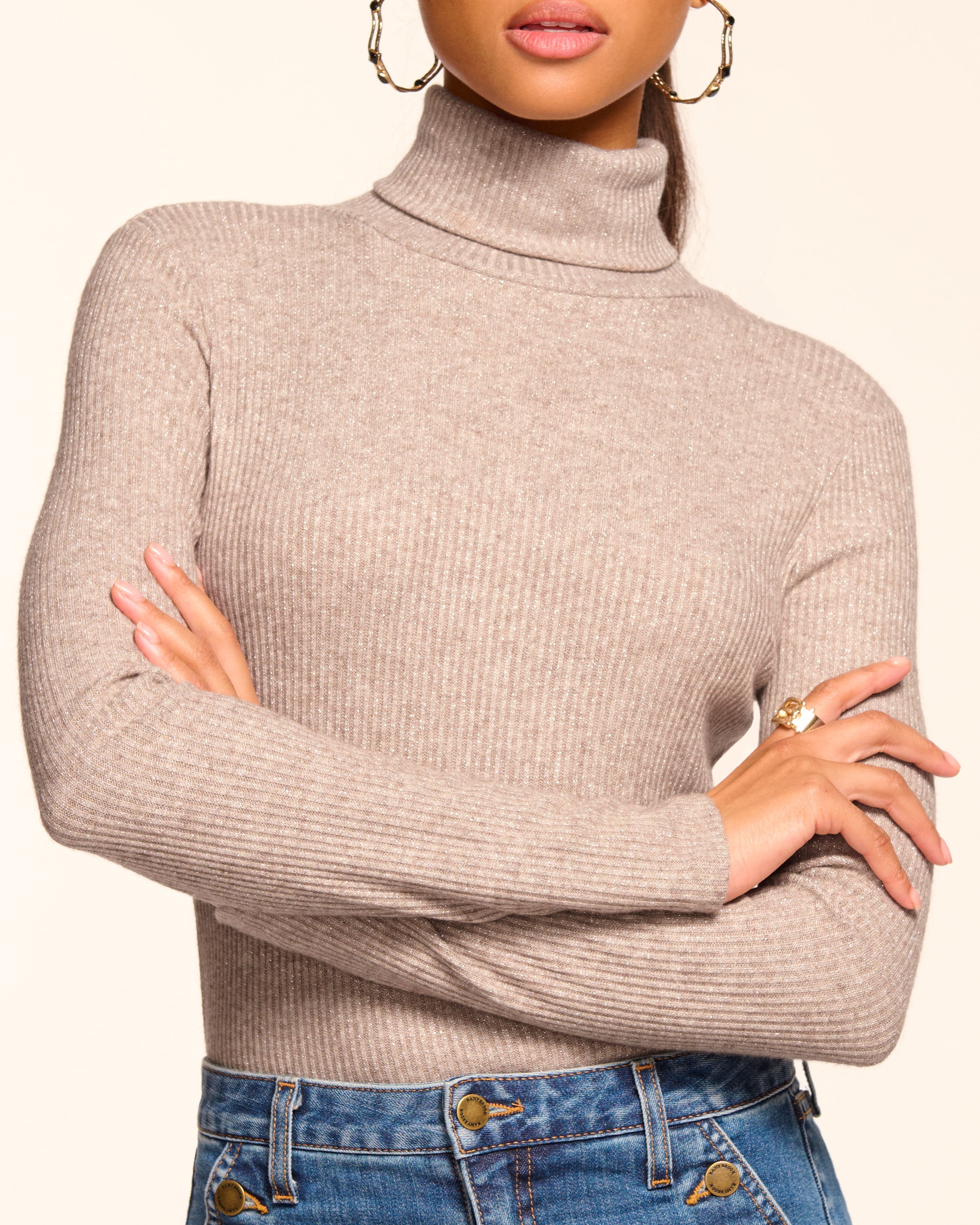 Meeghan Ribbed Knit Turtleneck Top in oatmeal | Ramy Brook