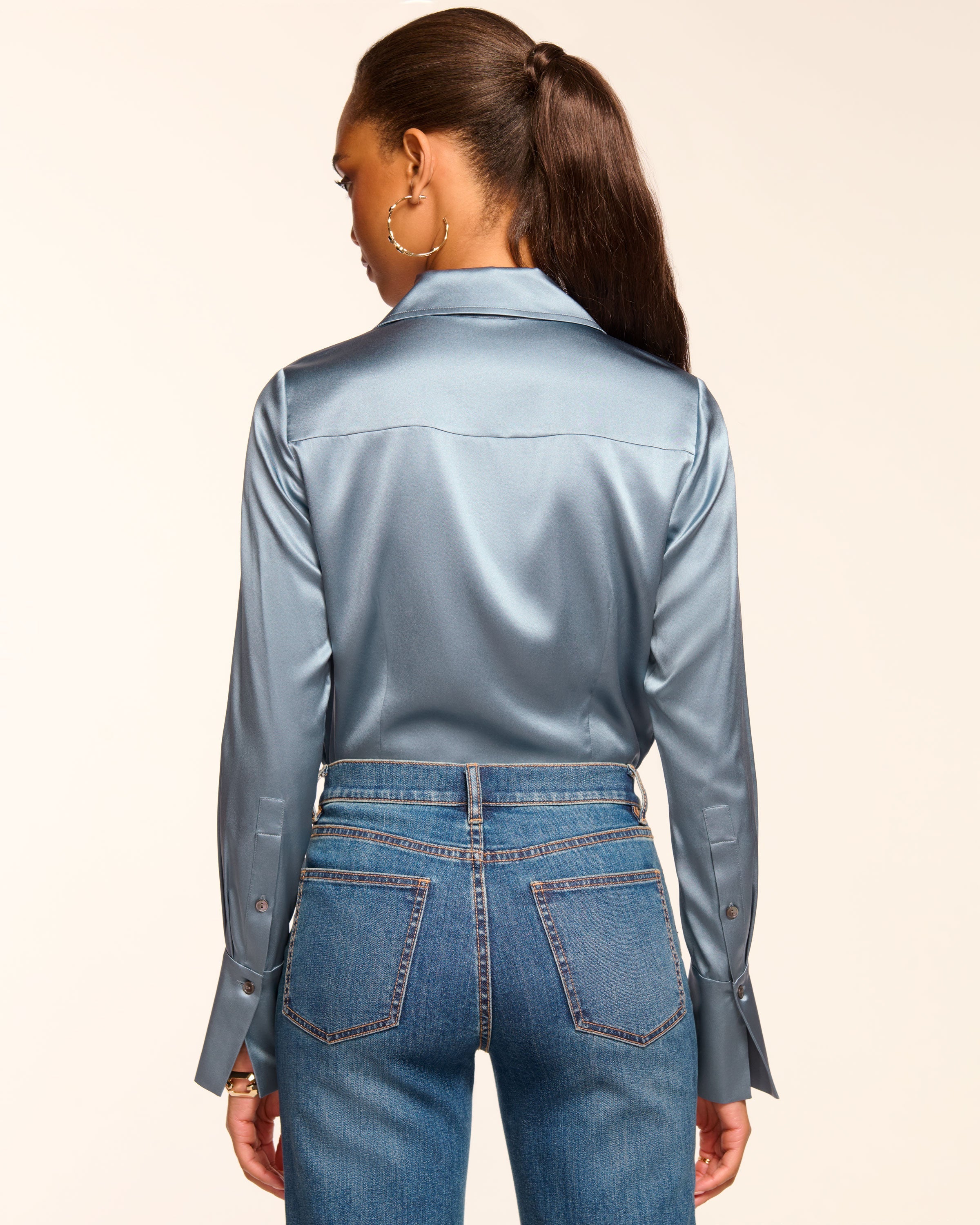 Victoria Silk Button Down Blouse in twilight blue | Ramy Brook