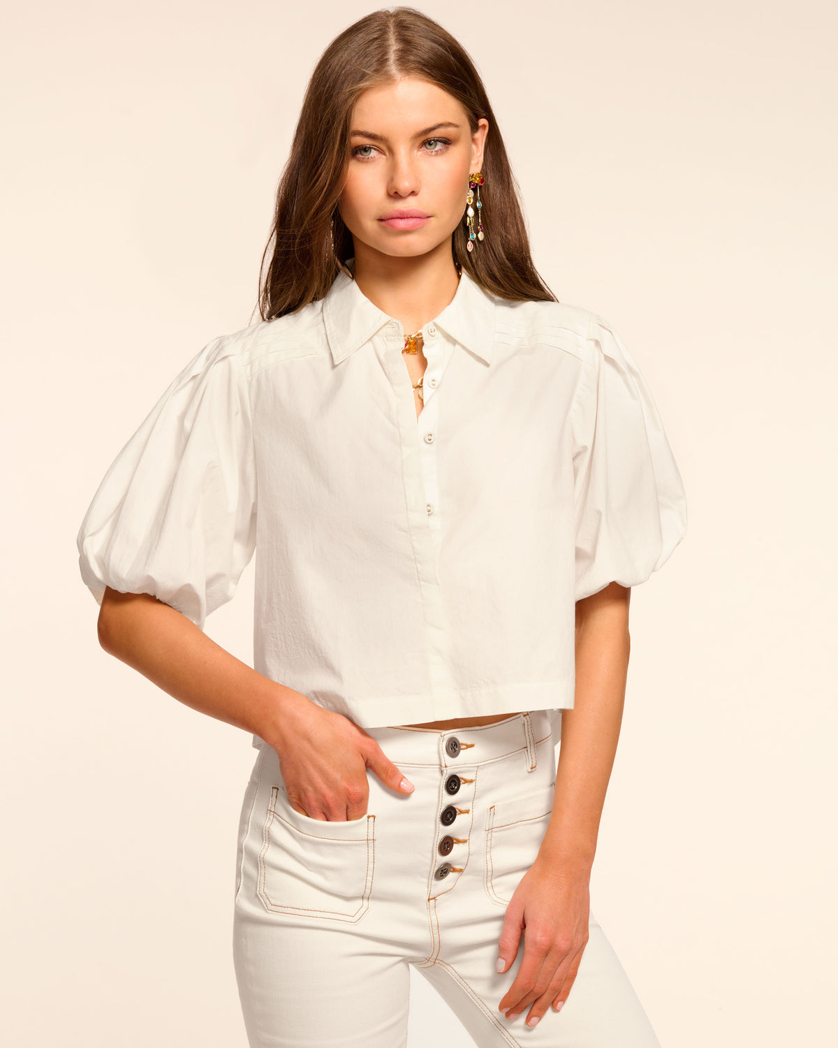 Blouse Femme En Coton Manches Courtes - Col V à Boutons Et Volants - Couleurs Vert/blanc - Tailles S à L