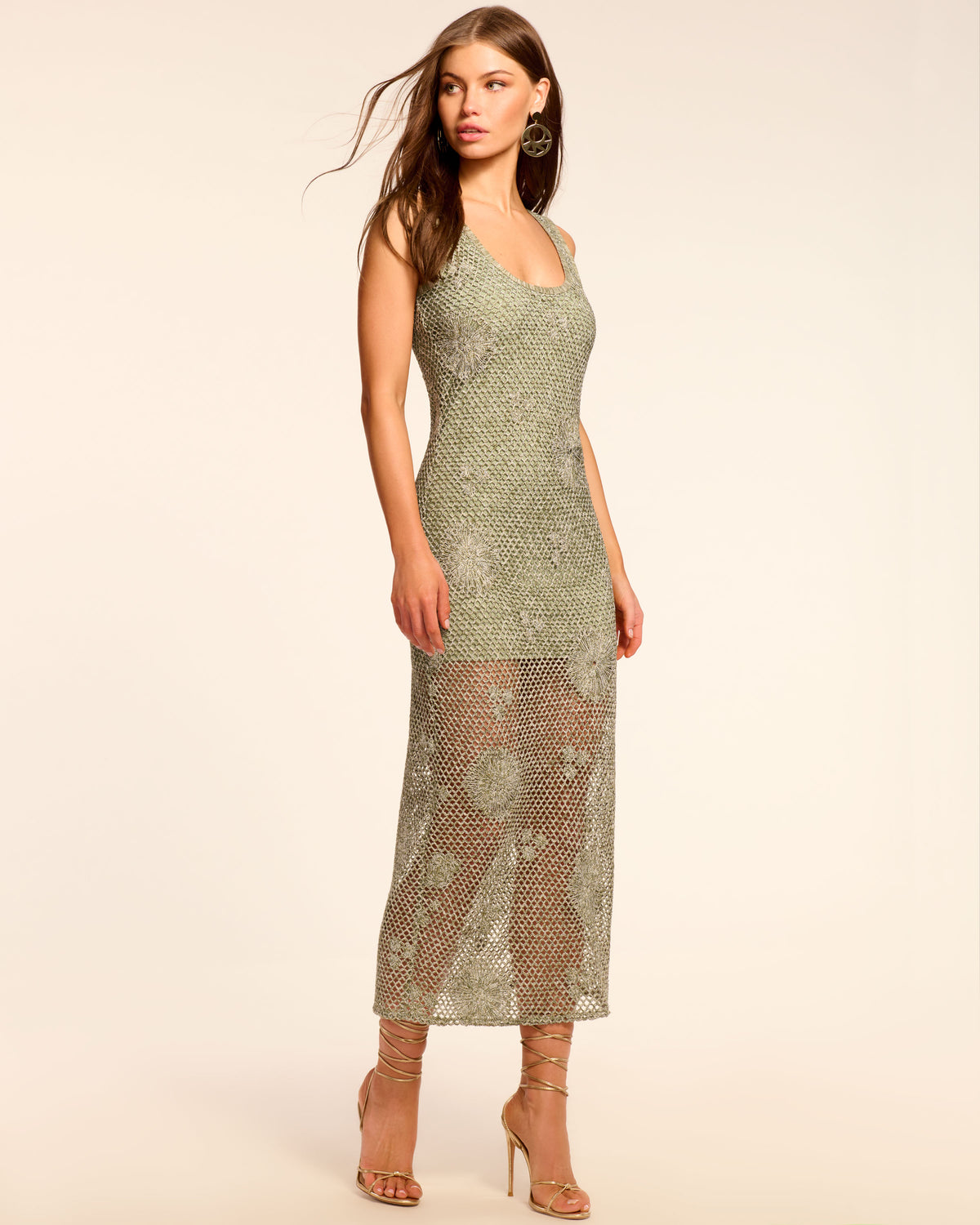 ローレフマン！ Liliana Metallic Crochet Midi Dress in olive crochet | Ramy Brook