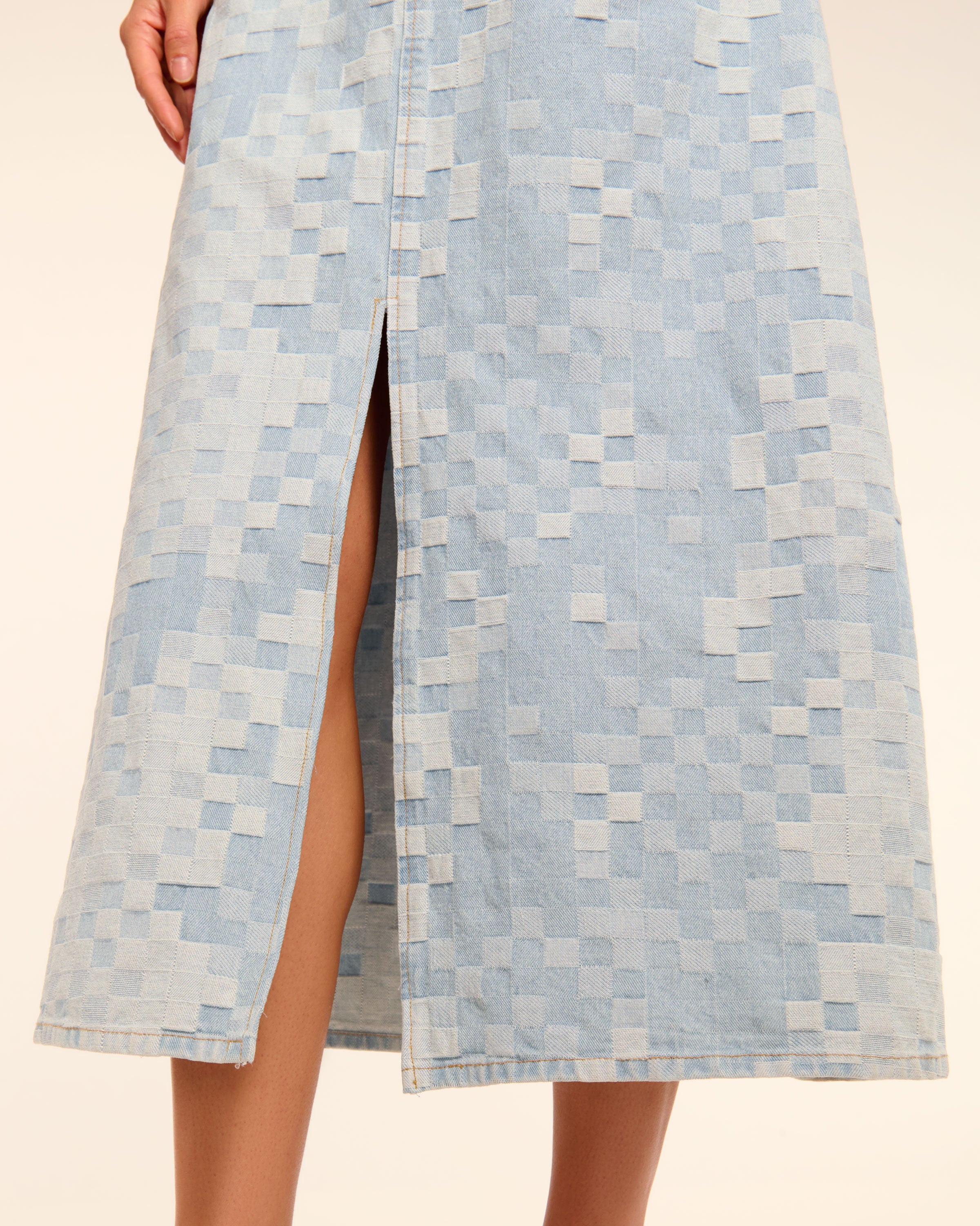Luna Checkered Denim Midi Dress in checkered denim | Ramy Brook