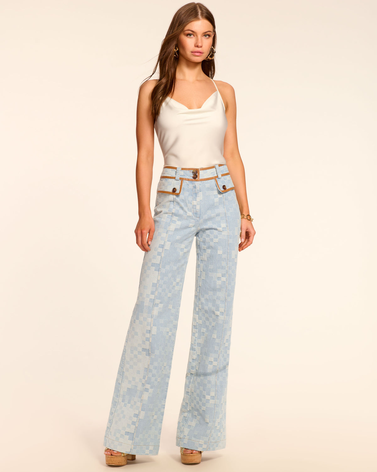 Paula High Waisted Checkered Jean in checkered denim Ramy Brook