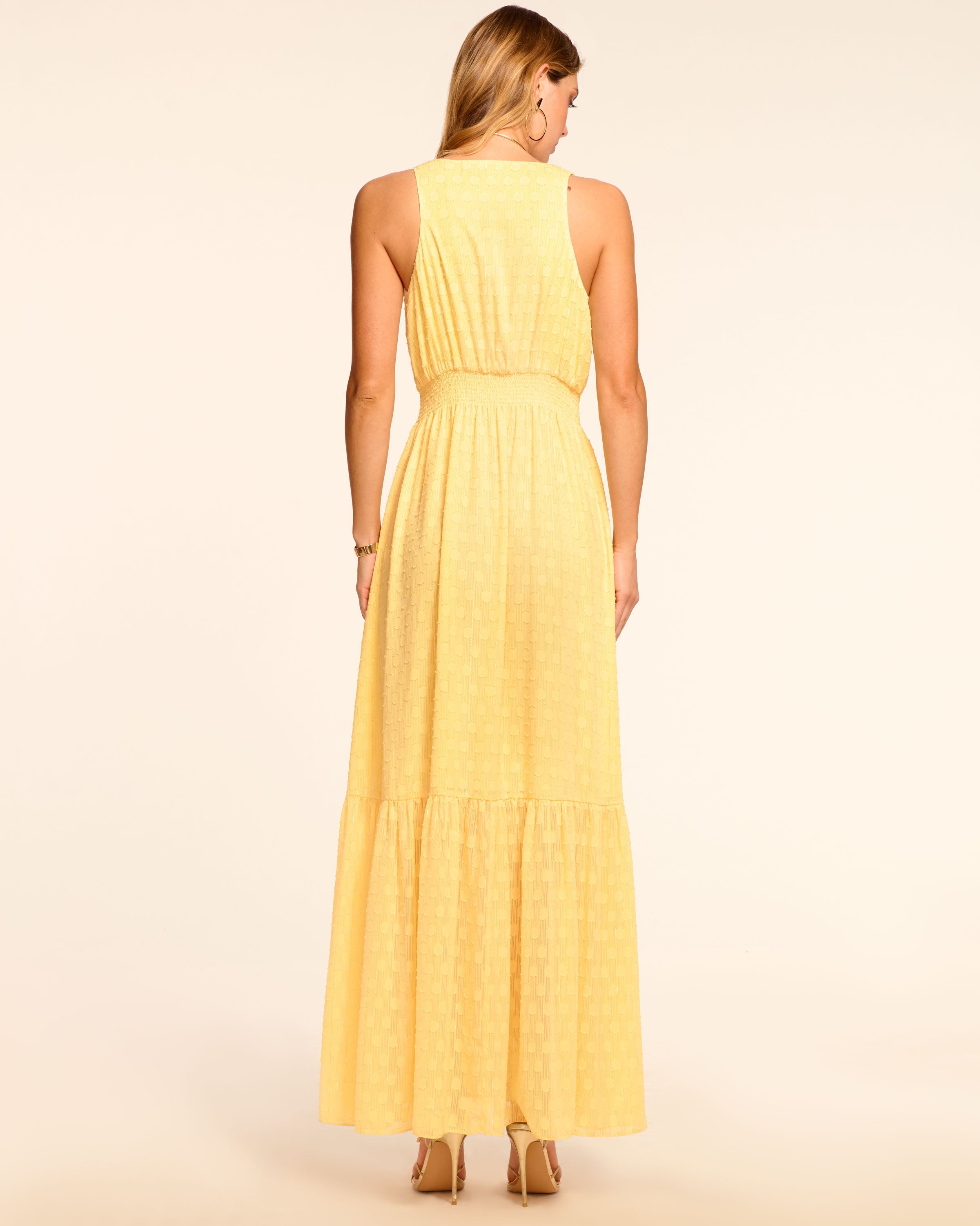 Gisela Chiffon Plunging Maxi Dress in butter dot | Ramy Brook