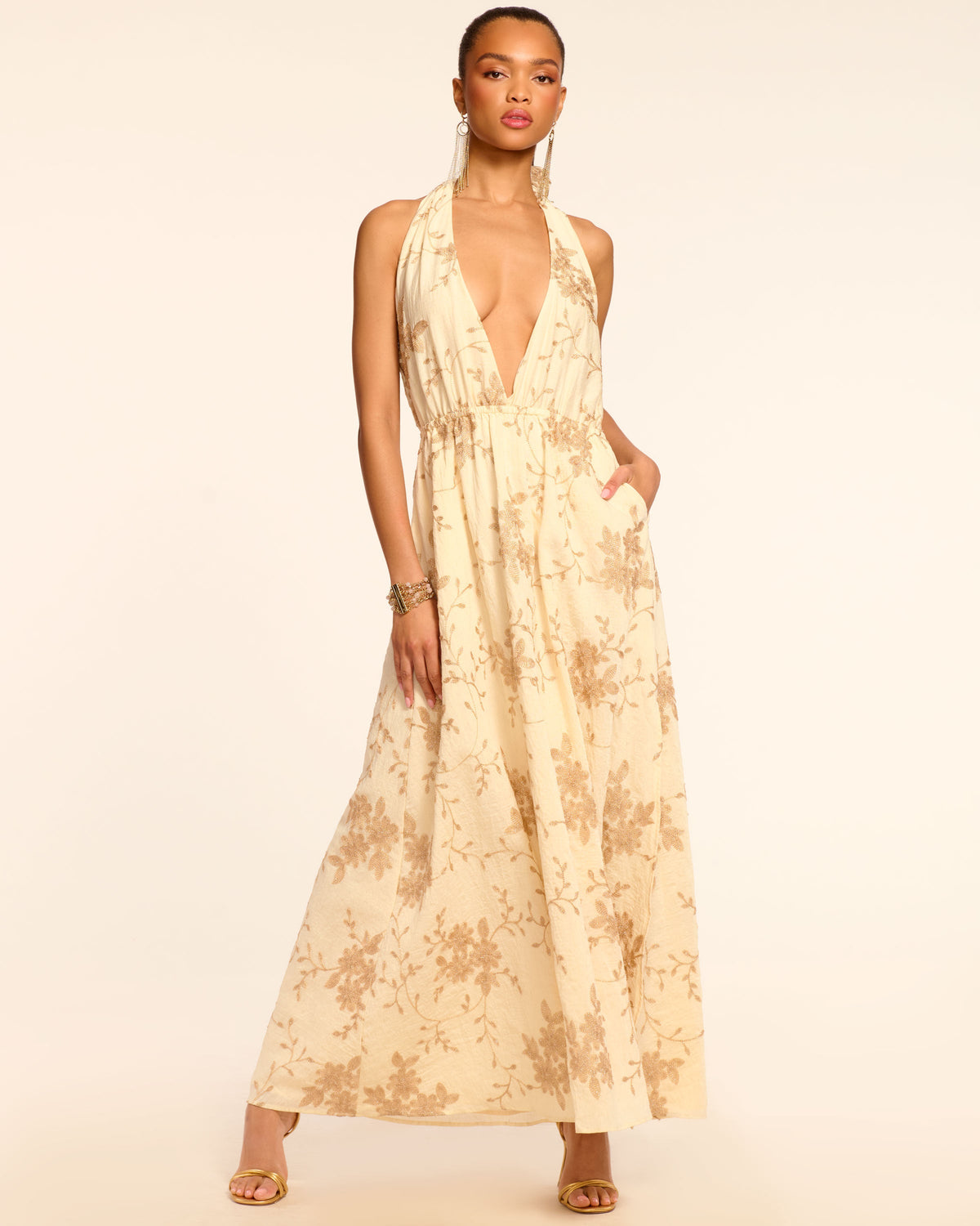 Imelda Metallic Embroidered Maxi Dress in ivory embroidery | Ramy