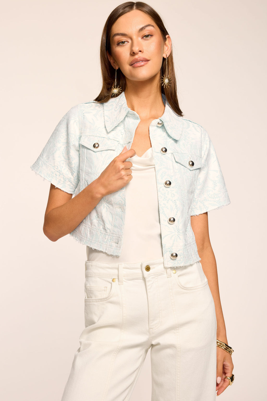 Ramy Brook Winnie Lace Cropped Jacket in Blue Breeze