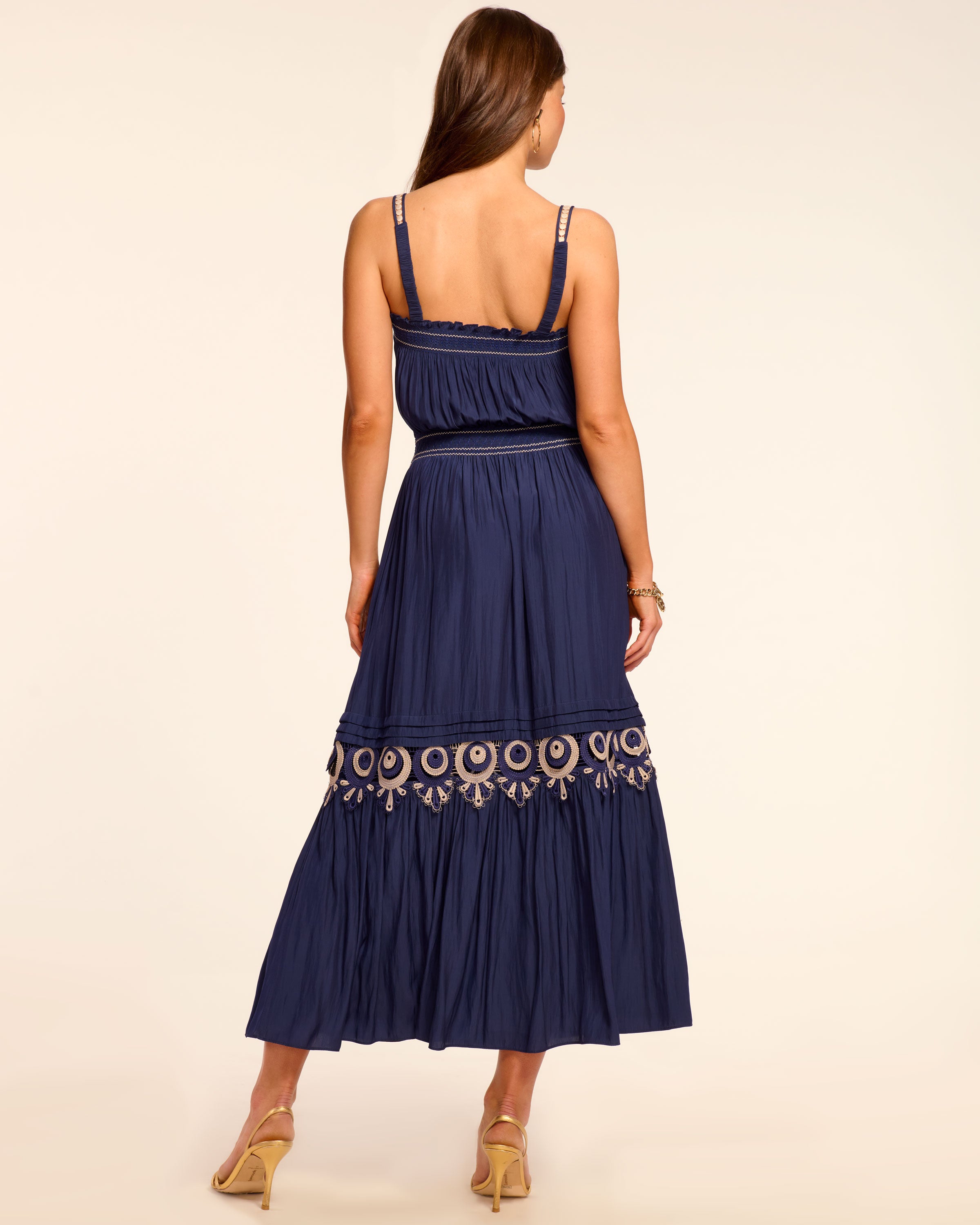 Catalina Sleeveless Smocked Midi Dress in spring navy | Ramy Brook
