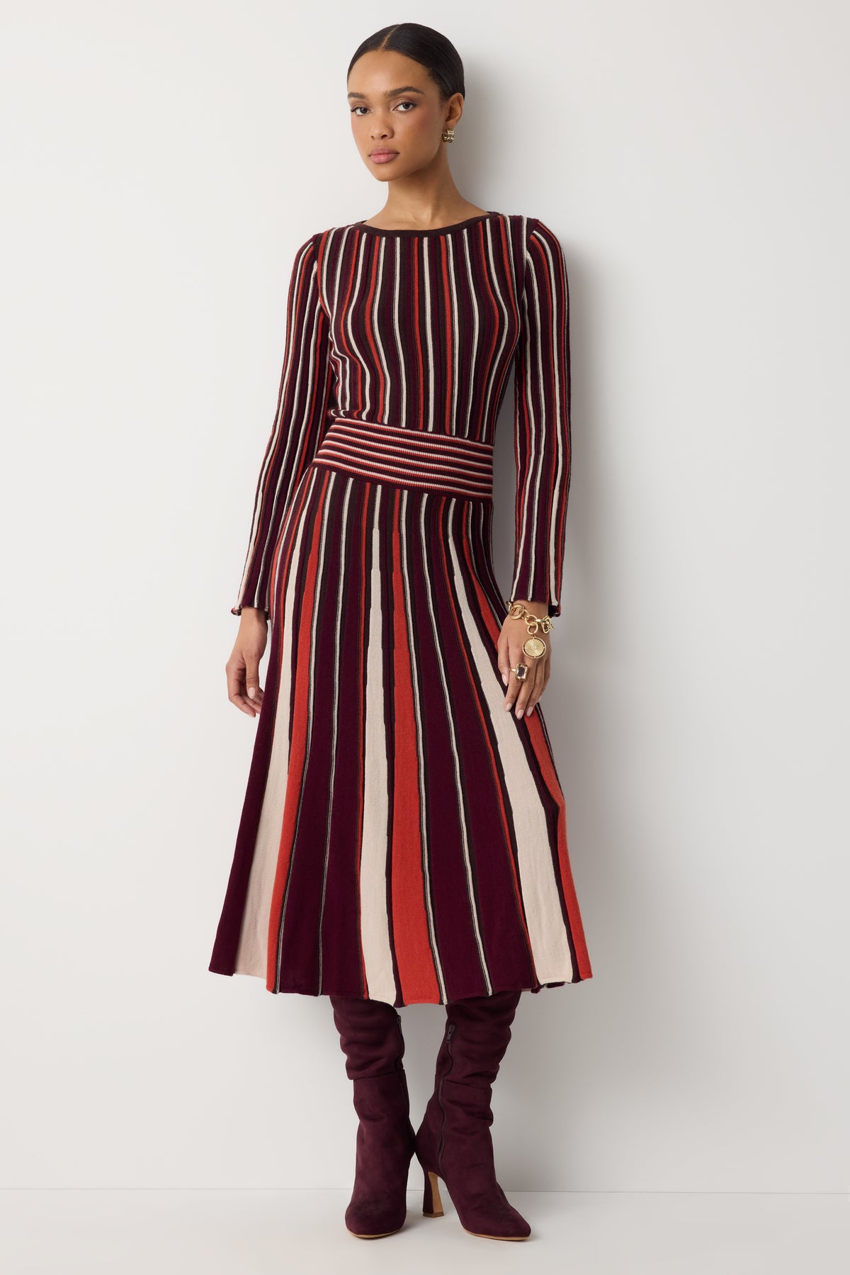 Hope Striped Knit Long Sleeve Midi Dress view 1