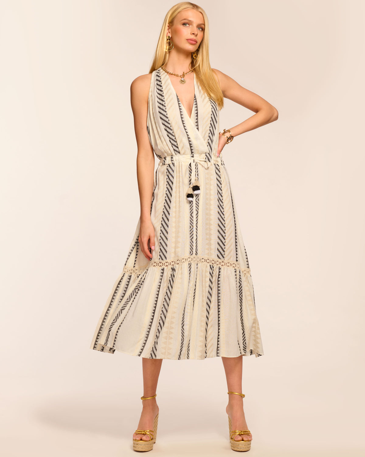 Janine Sleeveless Coverup Maxi Dress in neutral jacquard | Ramy Brook